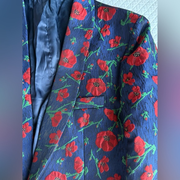 Navy Men's Print Blazer with Red Poppy Print 38R